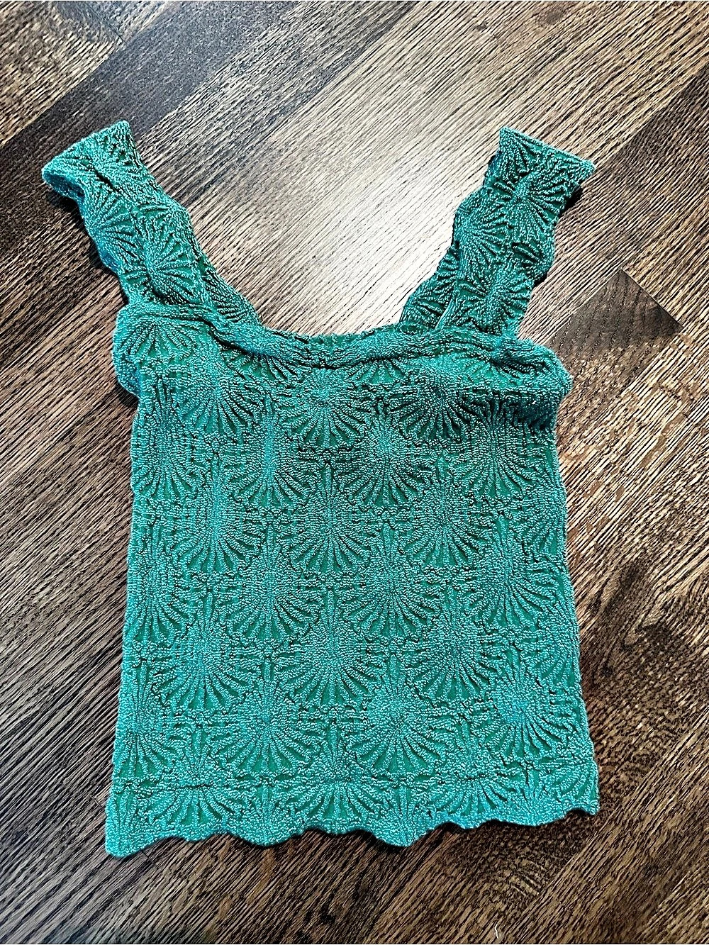 Free People Love Letter Cami Green Floral Textured Tank Top
